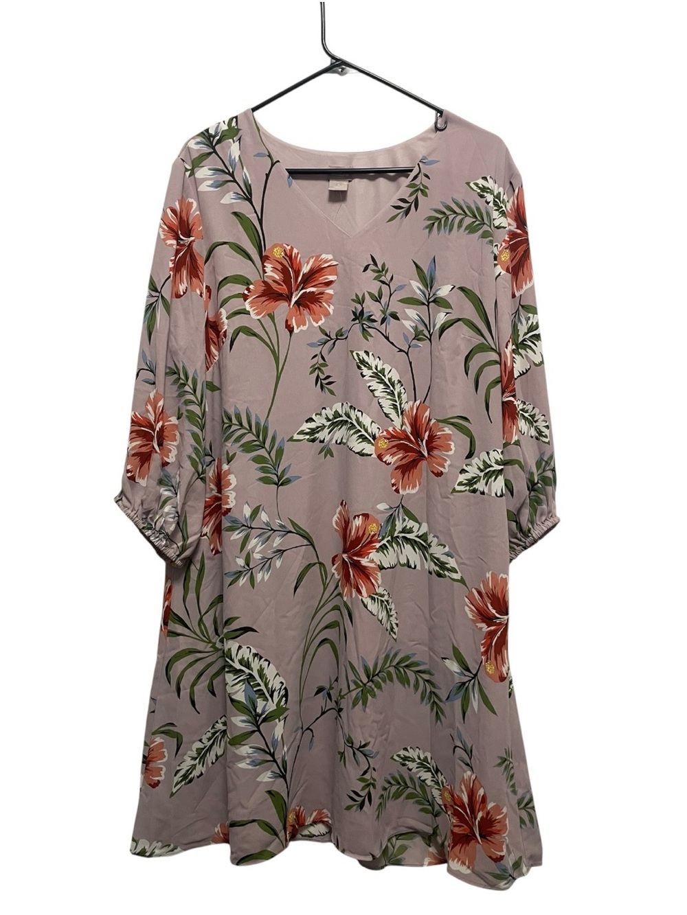 Chico’s 3 US XL Dress Hawaiian Midi Shift Floral Spring Lavender Green Easter